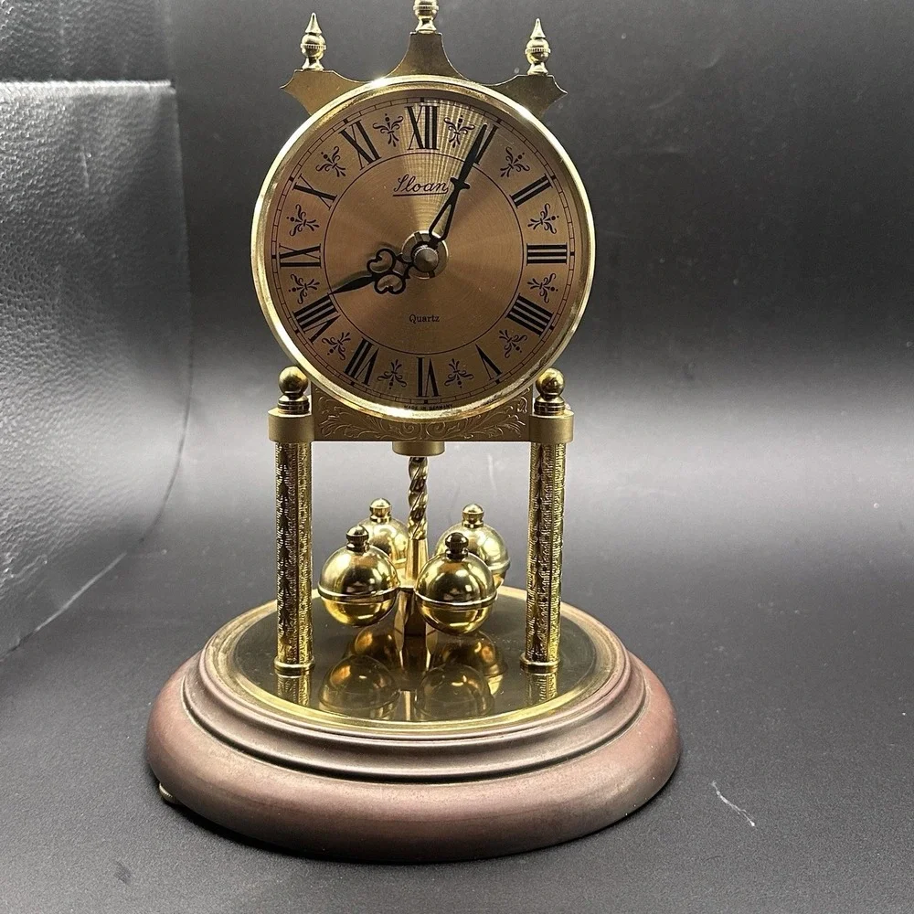 SLOAN German‎ Vintage Anniversary Clock Quartz w Glass Dome battery operated